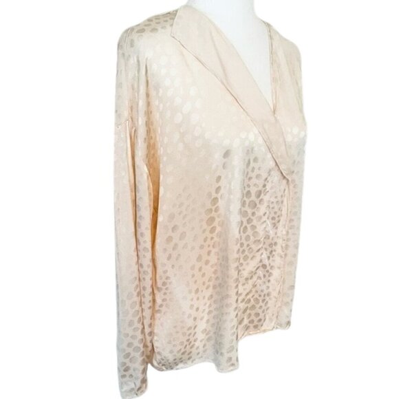 NWOT Alfani Emerald Safari Long Sleeve Blouse Beige Shiny Animal Print Size 1X - Picture 1 of 6